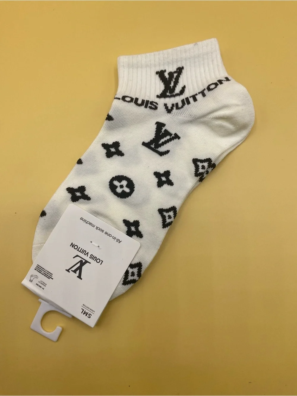Louis Vuitton White & Black Monogram Ankle Socks